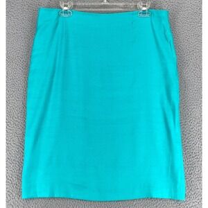 Eric Signature Pencil Skirt Women Size 12 Linen Blend Career Lined Aqua
